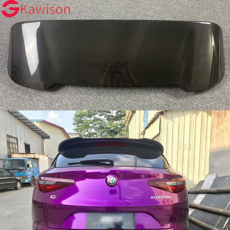 For Alfa Romeo Stelvio Spoiler Carbon Fiber Rear Trunk Spoiler Black Finish Quadrifoglio Verde SD St
