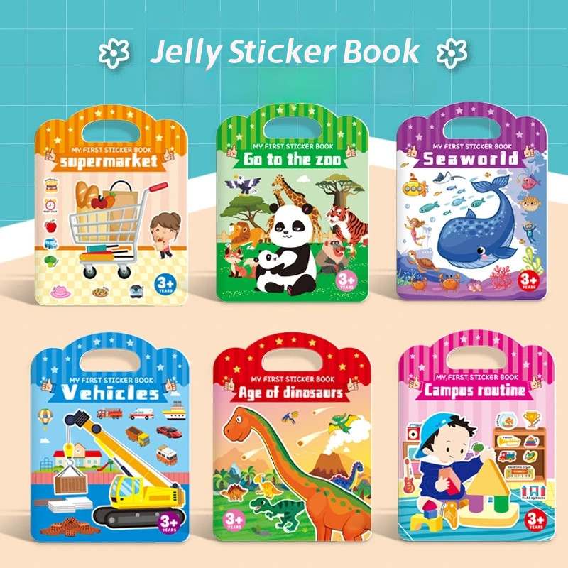 

Children's Jelly Sticker Book 4-6 Years Old Repeated Paste Early Education Stickers Sticker Painting Puzzle Cartoon Toys