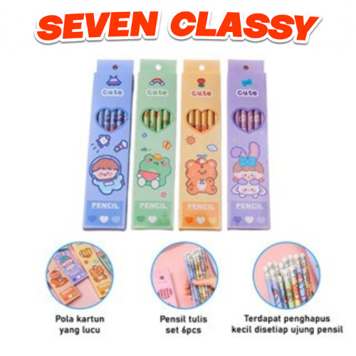 

MINMOON - PENSIL TULIS ISI 6PCS / SET PENSIL TULIS H510 MOTIF + PENGHAPUS / PENSIL SET LUCU / AALAT TULIS PENSIL