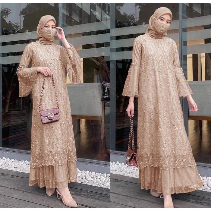 XY DHS MAXI GELA GAMIS BROKAT M-L-XL-XXL JBO / GAMIS TILE MUTIARA / - LILAC, L