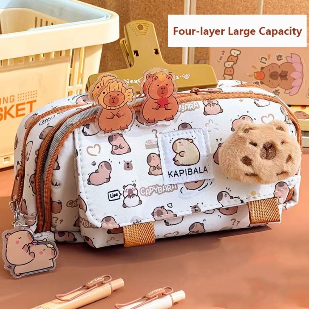 

Cartoon Three-layer Pen Bag Capybara Large Capacity Stationery Bag Multifunctional Pencil Case Boys/Girls