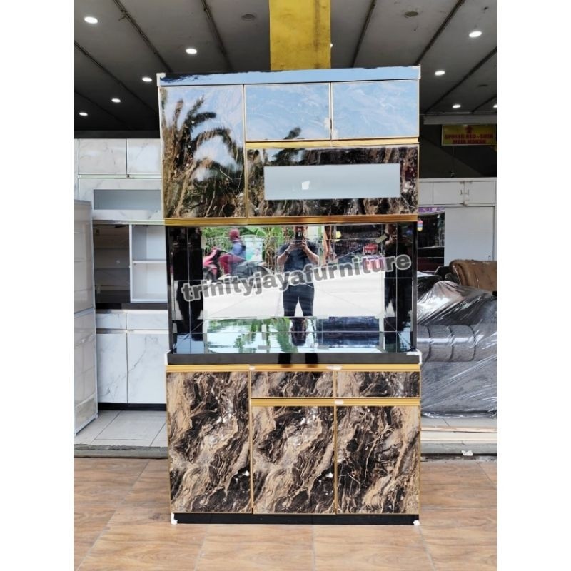 Lemari Sayur Lemari Dapur Lemari Piring Hpl 3 Pintu Engsel Slowmotion/Candra Furniture