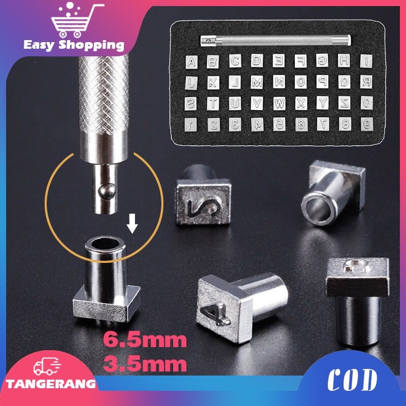 

36pcs Alphabet Stamp Set Stempel Punch Huruf Alfabet Angka Bahan Baja Untuk Kulit