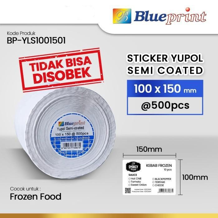 

Blueprint Label Stiker Yupol Semicoated 100x150 mm 1Line 500Pcs Sticker 100 x 150mm 500 Pcs Sticker BP-YLS1001501 Untuk Frozen Food JST
