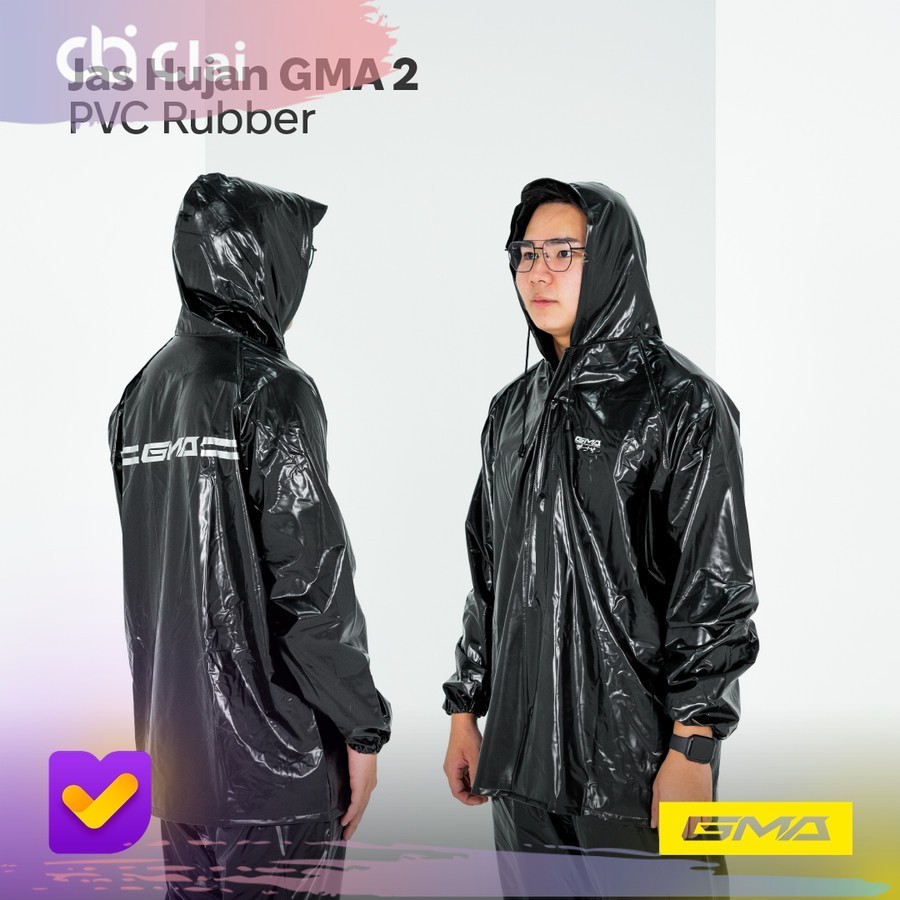 CLAI Set Setelan Jaket Celana Jas Hujan Motor GMA 2 Karet PVC Rubber Berkualitas Elastis Original al