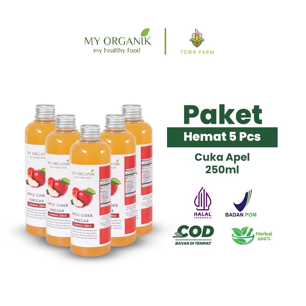 

My Organik Paket Hemat 5in1 Cuka Apel Original Apple cider Vinegar With Mother 250ml Untuk Diet