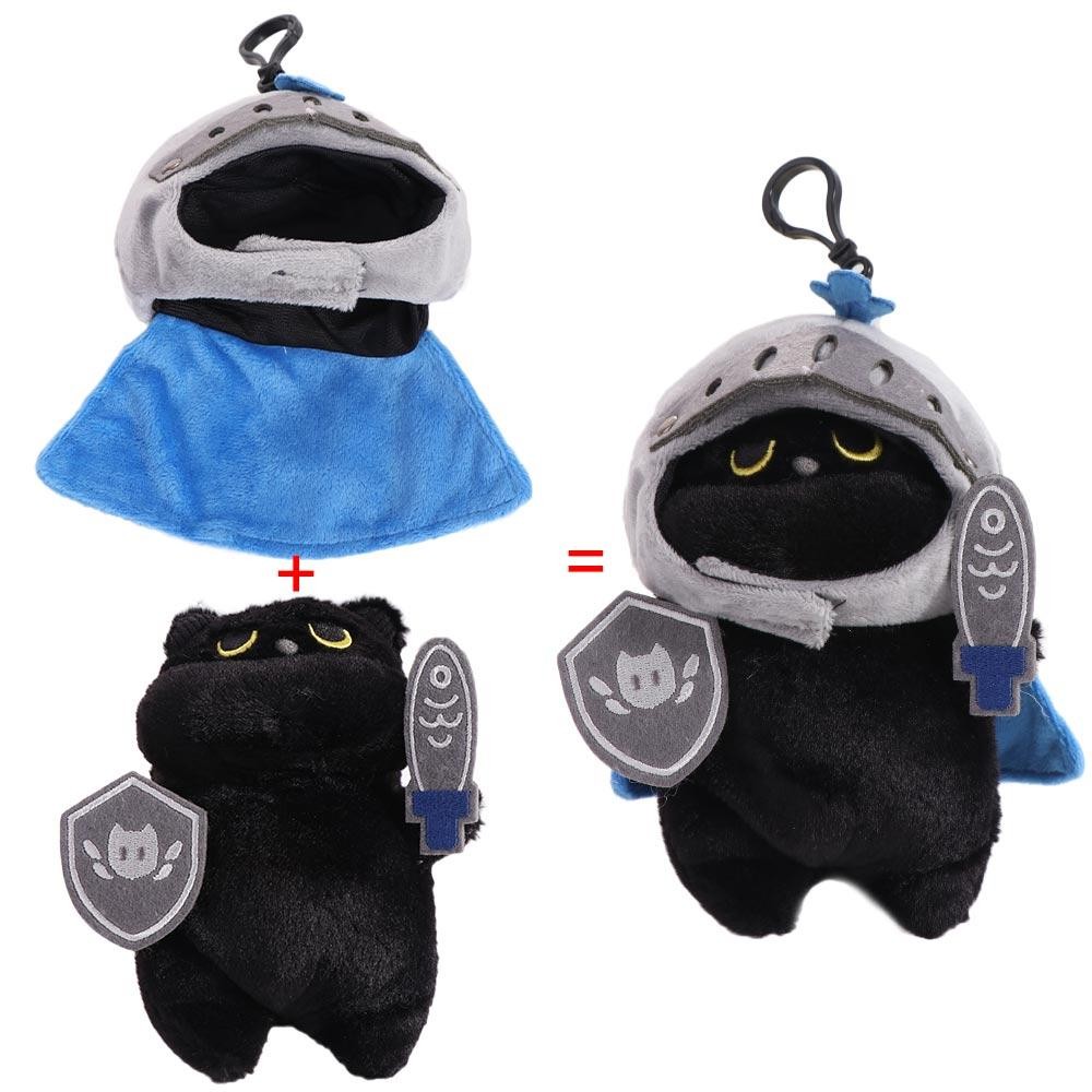 Sleep Pillow Shield Knight Cat Plush Doll Cartoon Silly Cat Plush Toy Soft Cute Black Cat Stuffed To