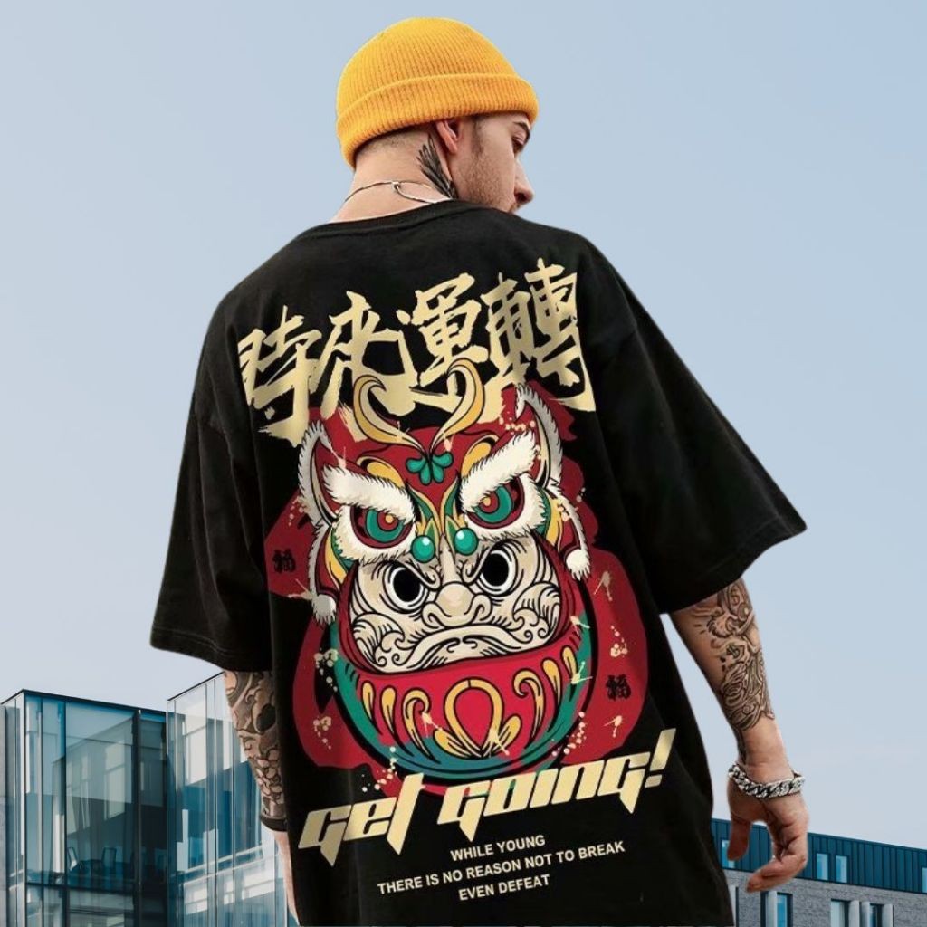 GK58 Baju Kaos Oversize Barongsai Cina Pria Wanita Cotton Combed 30s Jumbo Unisex