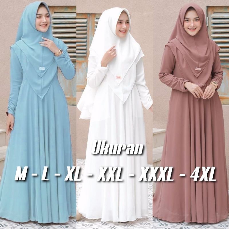 XZ74RF GAMIS SYARI UKURAN M L XL XXL XXXL 4XL PLUS KHIMAR 2 LAYER BUSUI JUMBO MURAH DRESS PESTA KOND