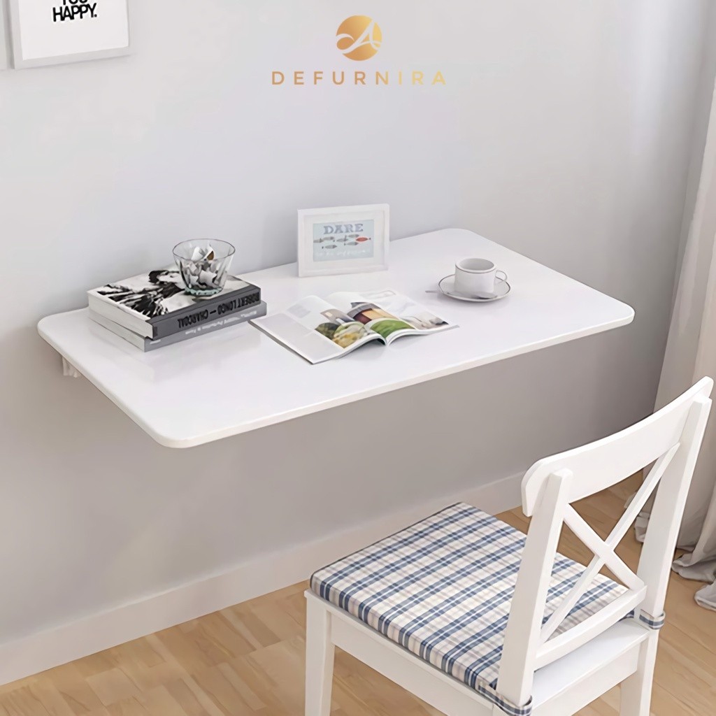 Defurnira Meja Lipat Dinding 80x50cm - Meja Laptop Tempel Dinding Floating Desk Minimalis