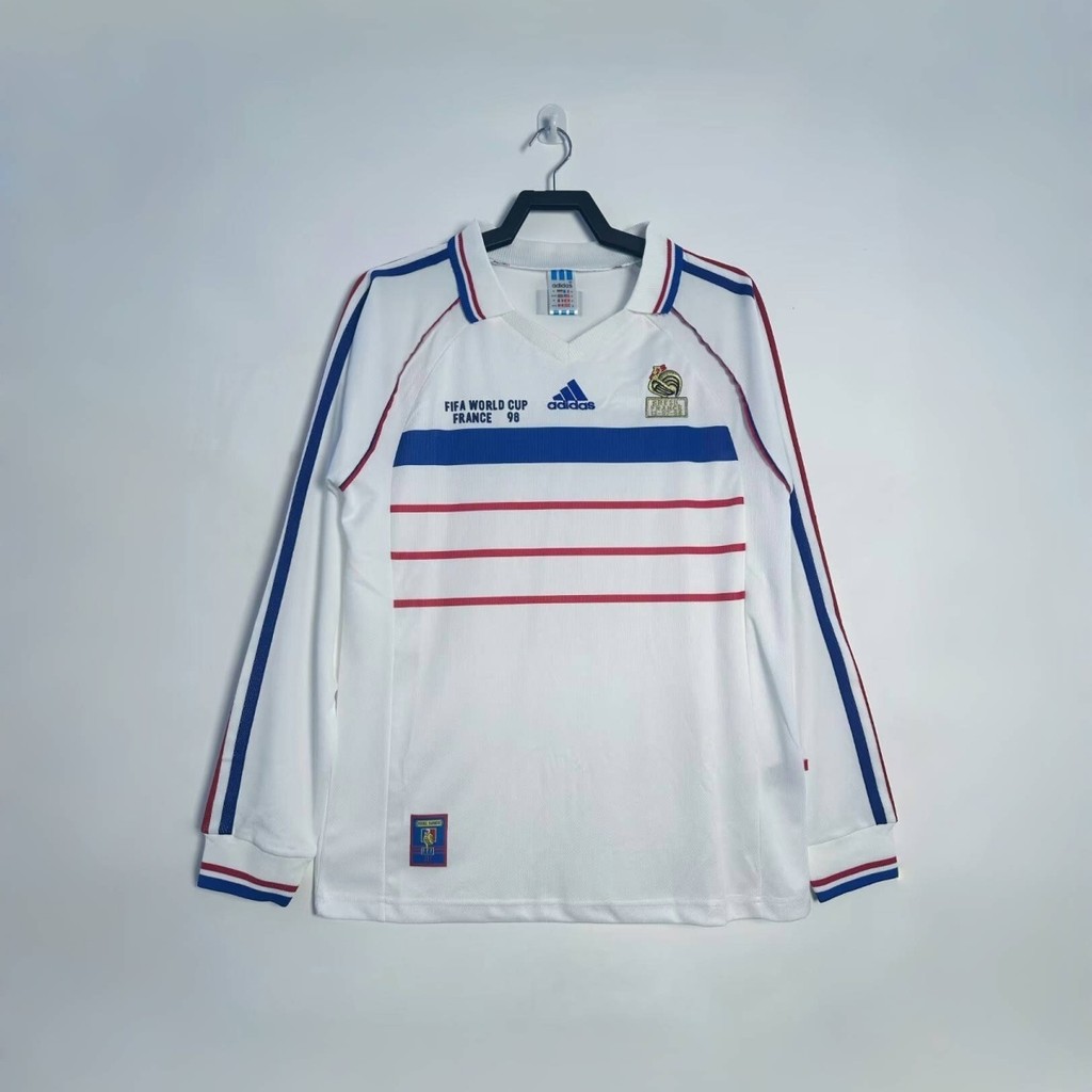 Jersey Olahraga Seragam Sepak Bola 1998/France Away Klasik Retro Bordir Olahraga