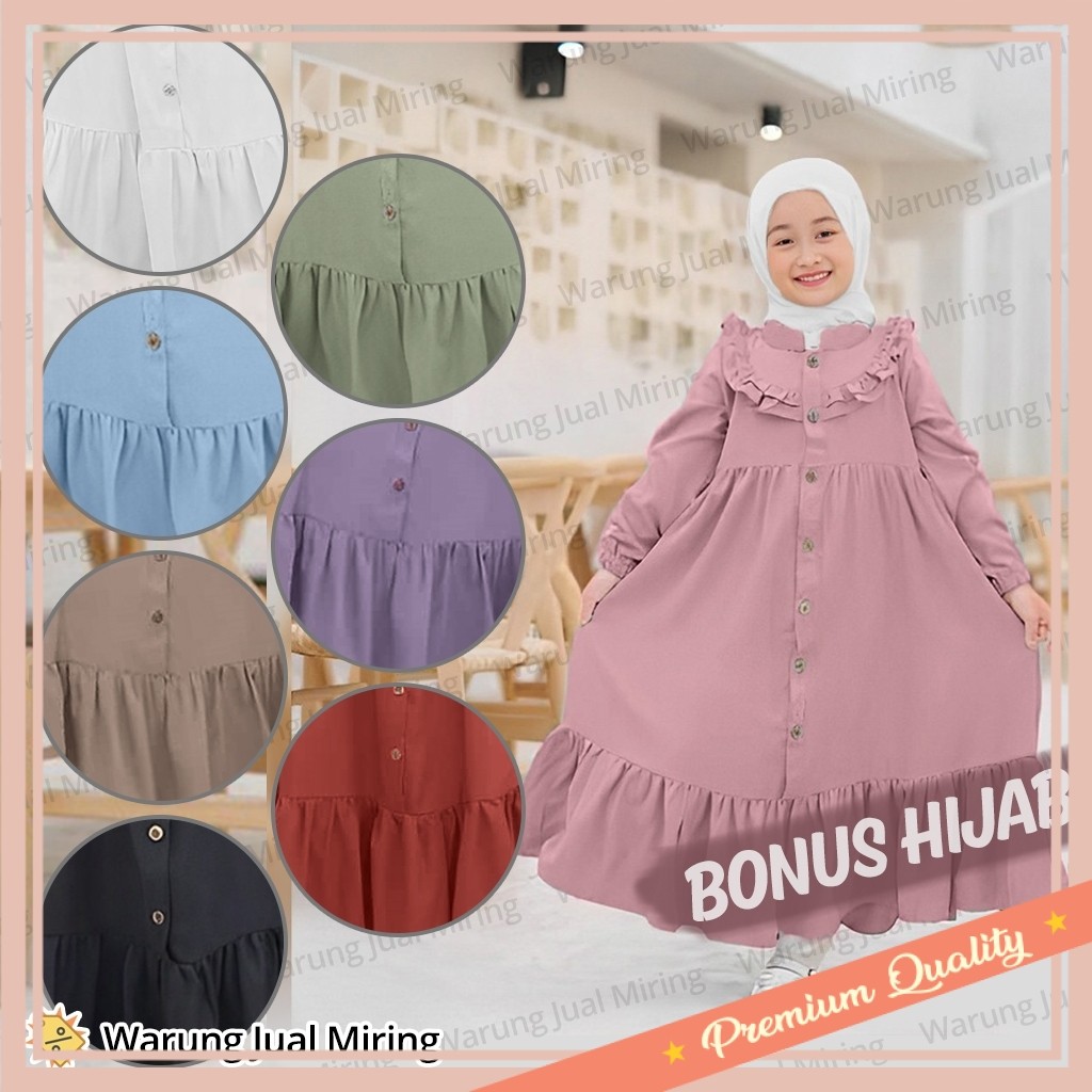 Gamis anak Muslim Lebaran baju Idul Fitri / Setelan Gamis & Hijab Anak Perempuan 2-12 Tahun Gamis An