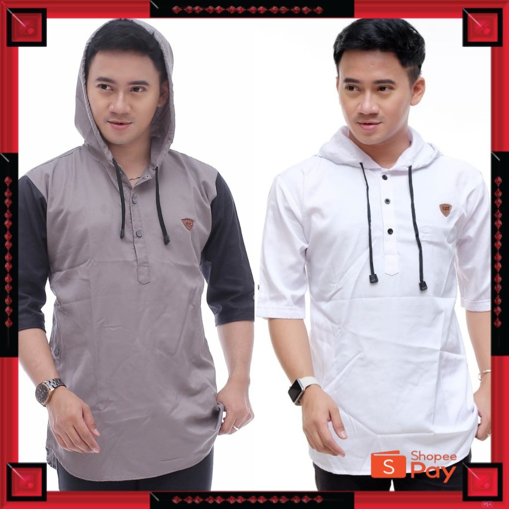 [PREMIUM ORIGINAL] Baju Koko Kurta Pakistan Model Lengan 3/4 & Hoodie Tudung Pria Dewasa Bahan Katun