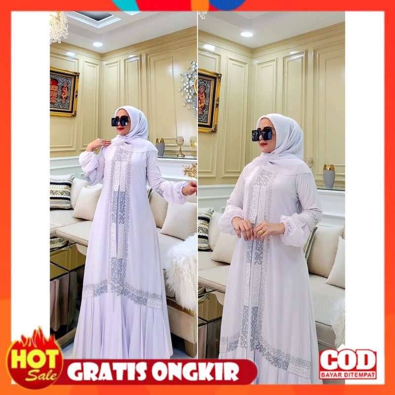 [PREMIUM ORIGINAL] GAMIS ABAYA TURKI PUTIH UMROH/HAJI BORDIR EDLYN DENGAN PAYET SWAROWSKI