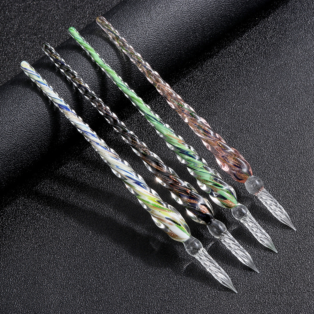 

1 set Handmade Glass Lampwork Pen with 3D Flower inside Crystal Penholder Plunging Calligraphy Pen Filling Ink Fountain Pens