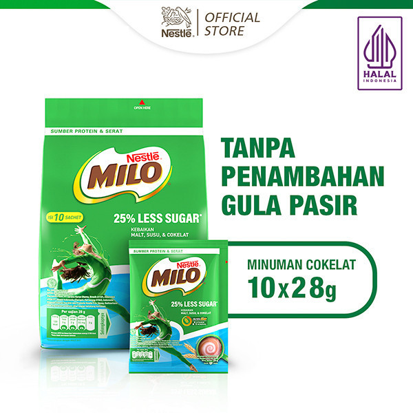 

NESTLE MILO Less Sugar Susu Cokelat Rendah Gula isi Sachet 10 x 28g