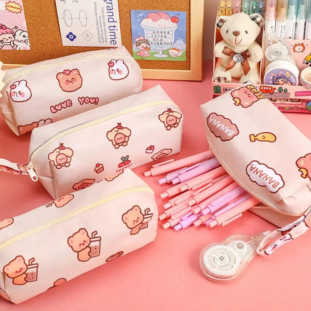 

Large Capacity Pencil Bags Cute Bear Multi-Function Double Pencil Case Pen Organizer Pouch Kids Gifts School Office Supplies