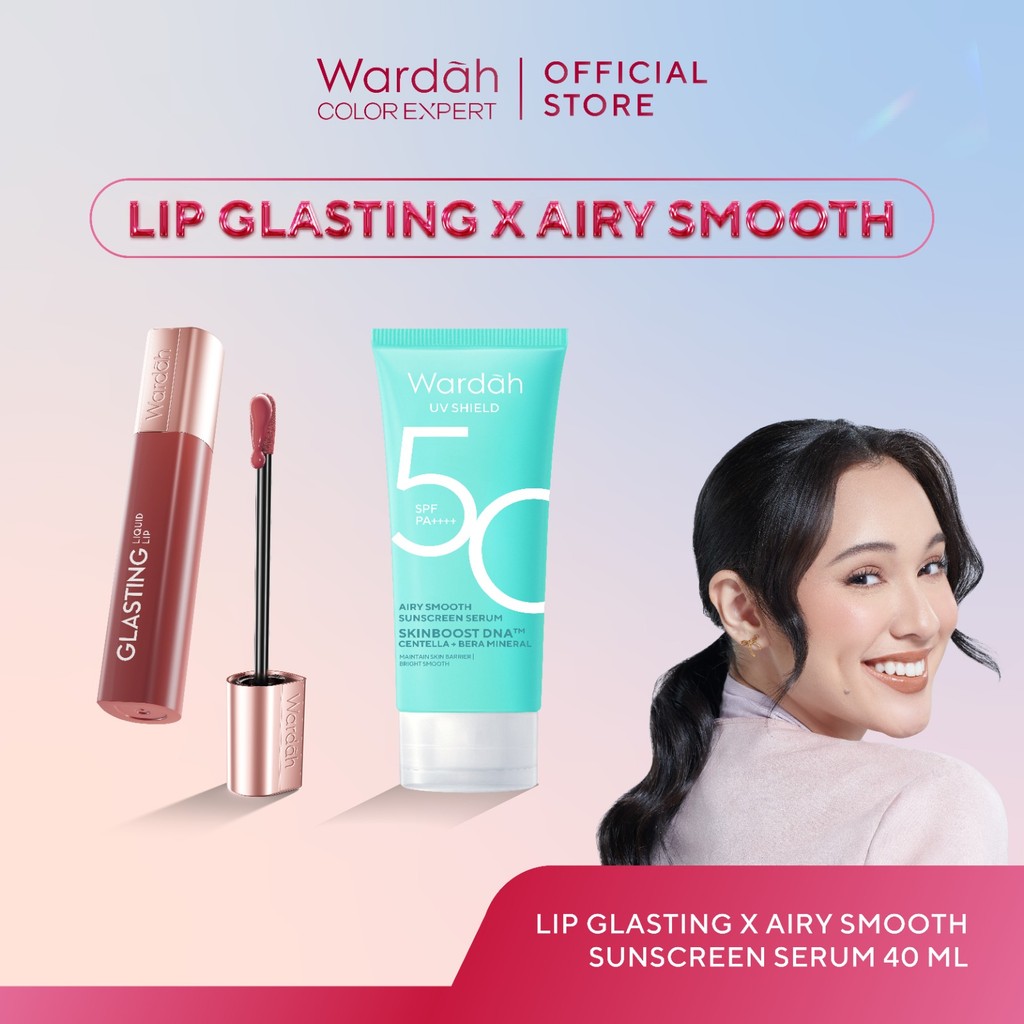 [BUNDLE] WARDAH Paket Airy Smooth Sunscreen SPF 50++ 40ml dan WARDAH Glasting Liquid Lip - Makeup