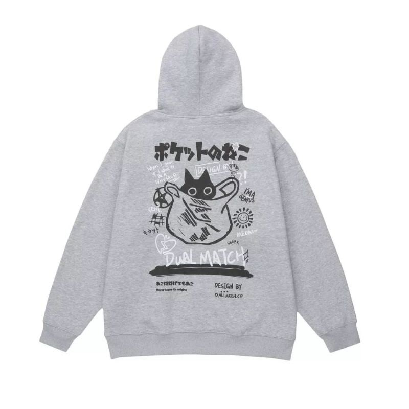 Japanese Style Hoodie Sweater Harajuku Funny Cat Print Pullover Hoodie Casual Pria Wanita