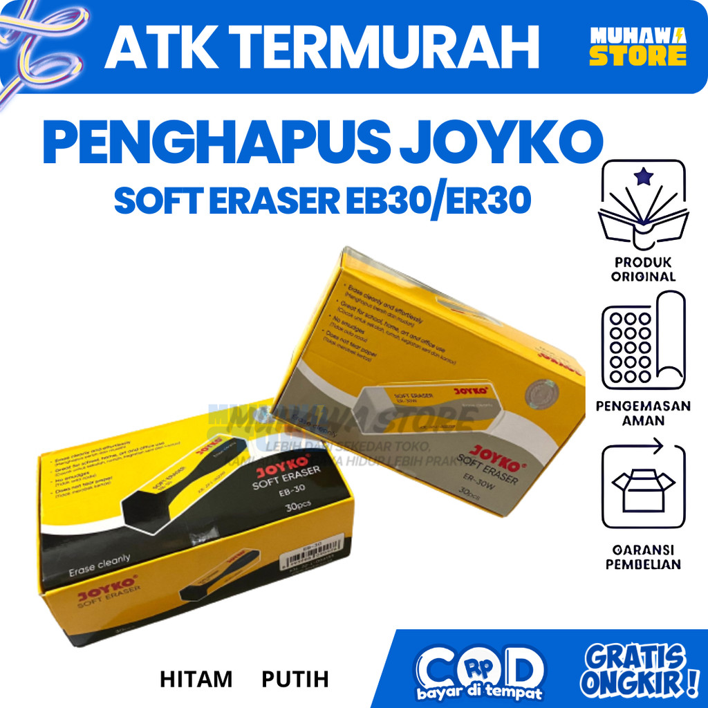 

PENGHAPUS JOYKO 1 PACK EB-30 ISI 30 Pcs / 1 Pack] Penghapus JOYKO EB-30 & ER30W