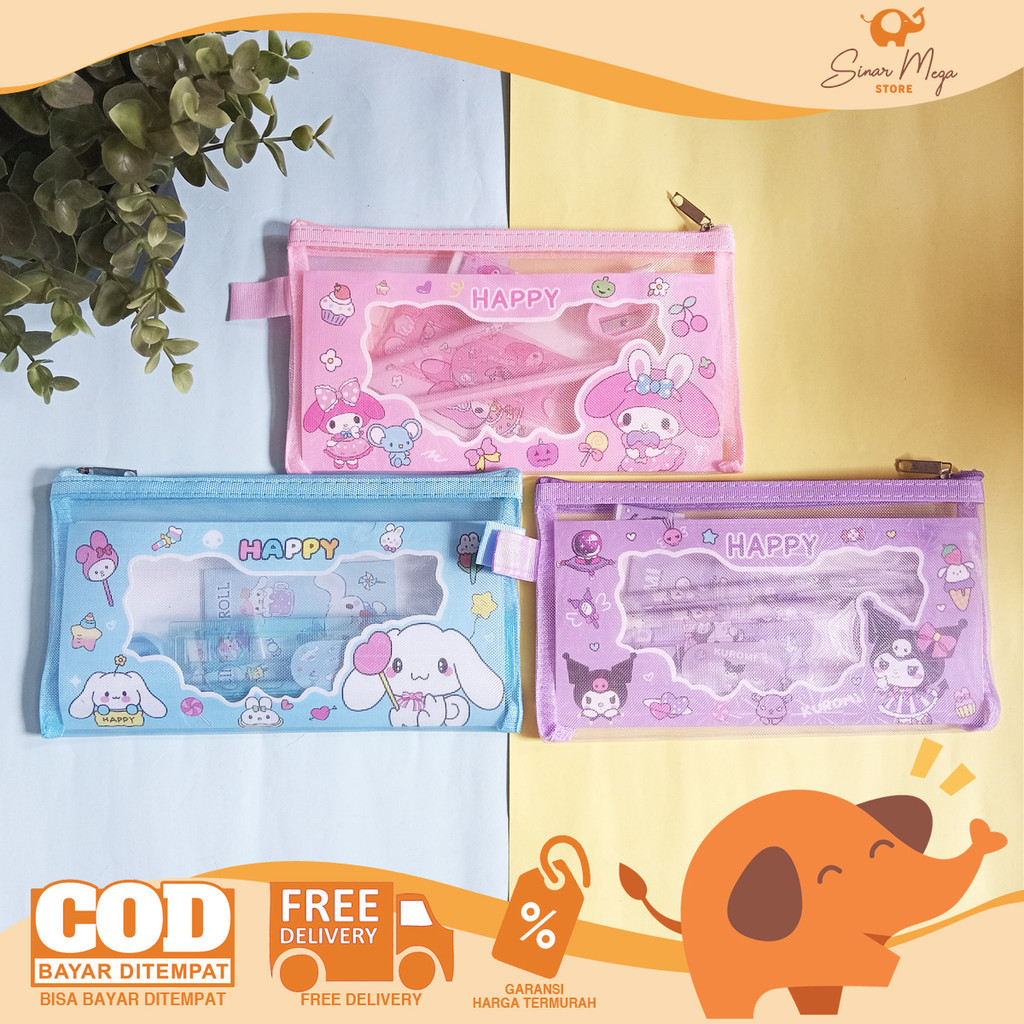 

Fancy Study Set Zipper Motif Sanrio 6017 Bill / Paket Alat Tulis Kotak Pensil Jaring 6 In 1 Murah
