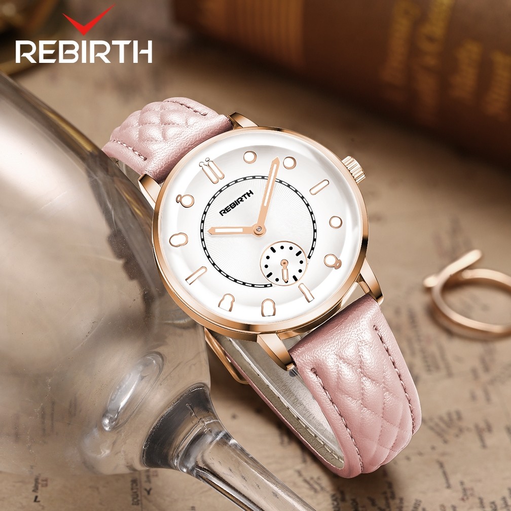 [SALE BESAR] REBIRTH Jam Tangan Wanita Anti Air Original Korea Elegan Kecil Tali Kulit Jam Tangan Ce