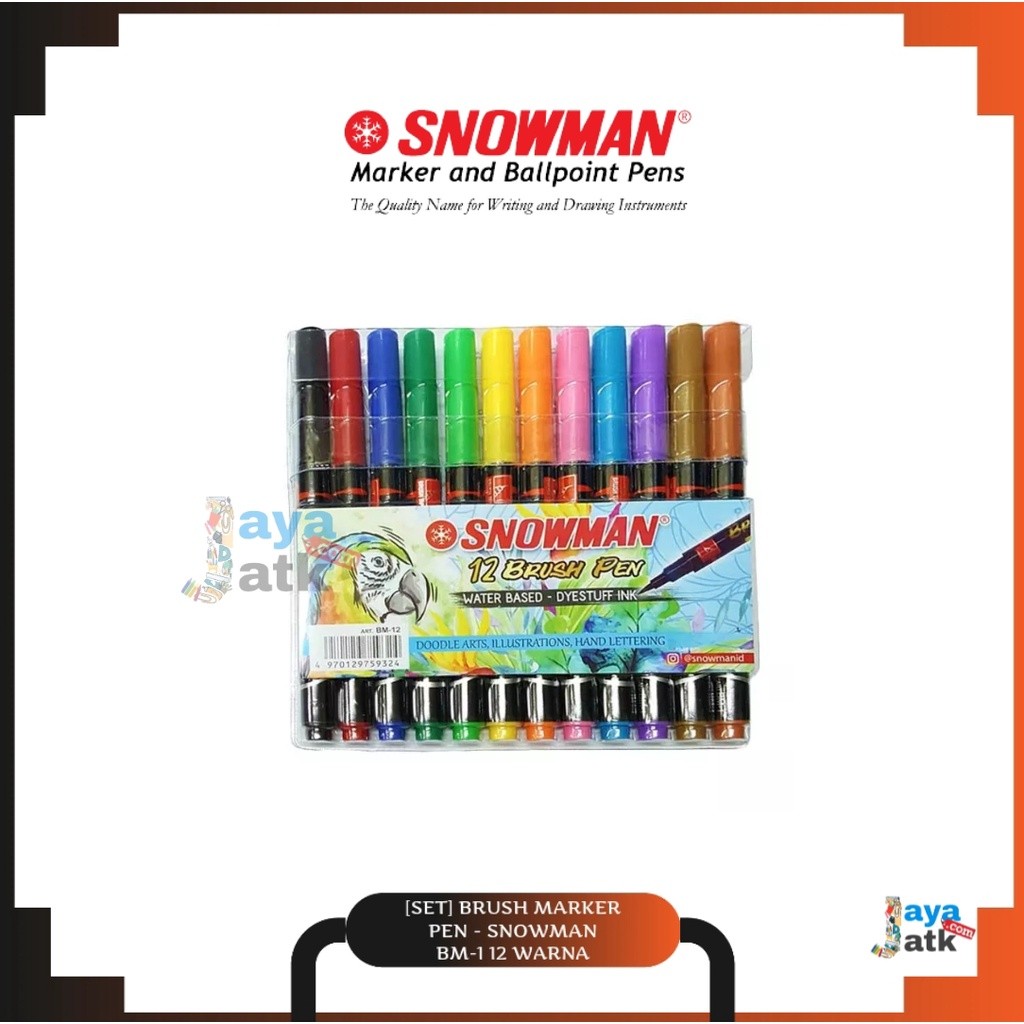 

(SET) Brush Marker Pen / Spidol 12 Warna - Snowman BM-12