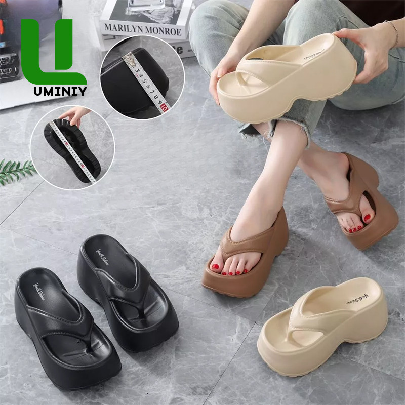 UMINIY Sandal Jepit Wanita Wedges Platform Tinggi 8CM Sandal Karet EVA Premium Empuk Ringan Dan Elas