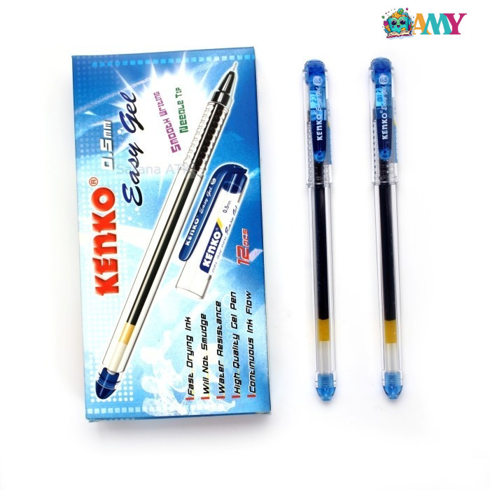 

(1PAK ISI 12PCS) KENKO BALLPOINT EASY GEL PEN BLUE AMY STASIONARY