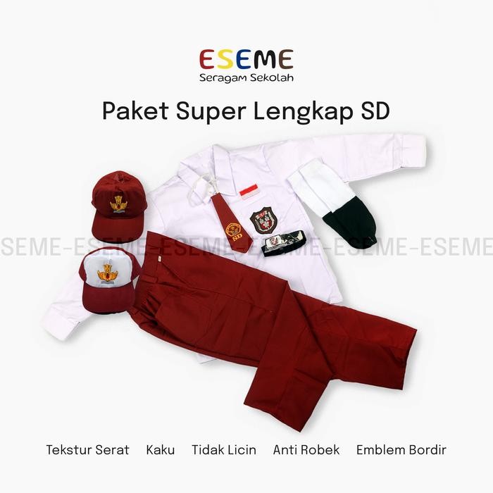 SETELAN SUPER LENGKAP SERAGAM SEKOLAH SD PANJANG LAKI - kelas 2, topi merah
