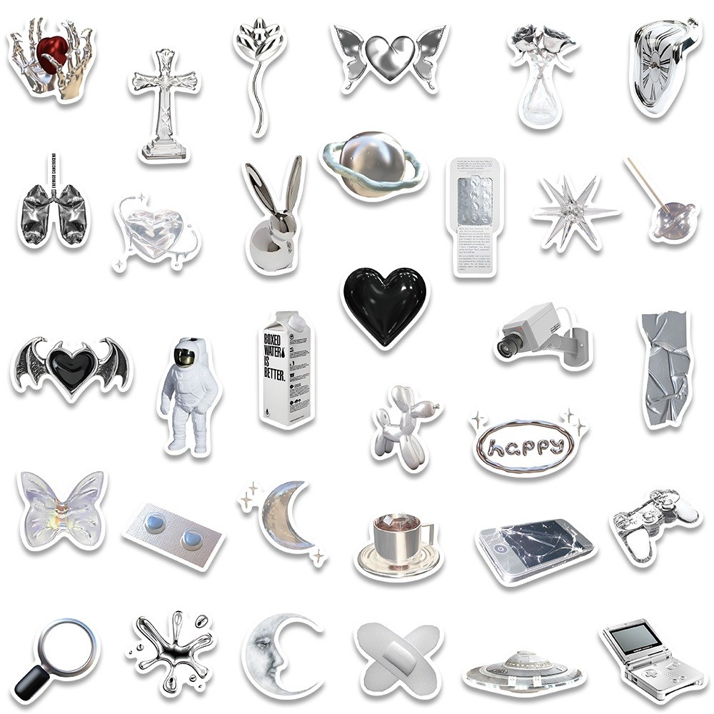

Stiker Aesthetic Silver Keren Stiker Ins Gaya Logam Decal Vinyl Anti Air-Sticker Buku Journal Koper Casing HP Laptop Helm Motor