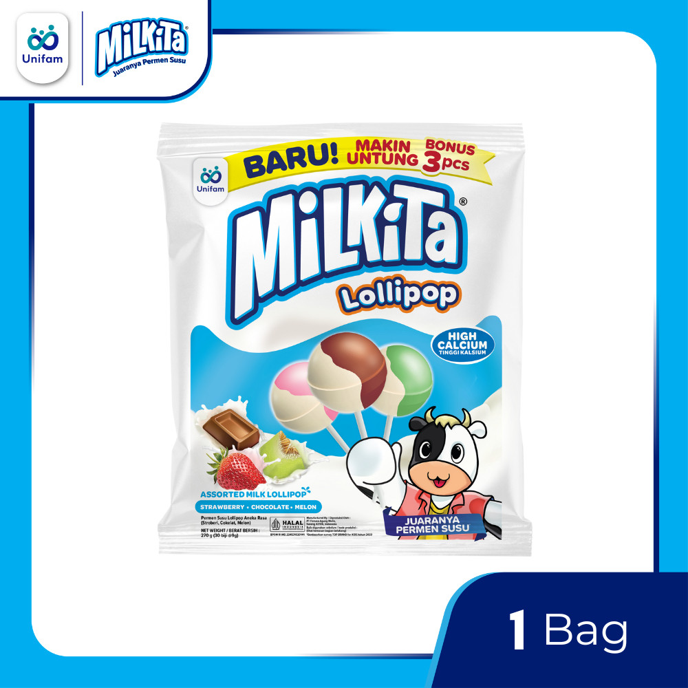 

Milkita Lolipop Refill 30pcs + 3pcs / Permen Tangkai Lollipop Susu (1 bks)