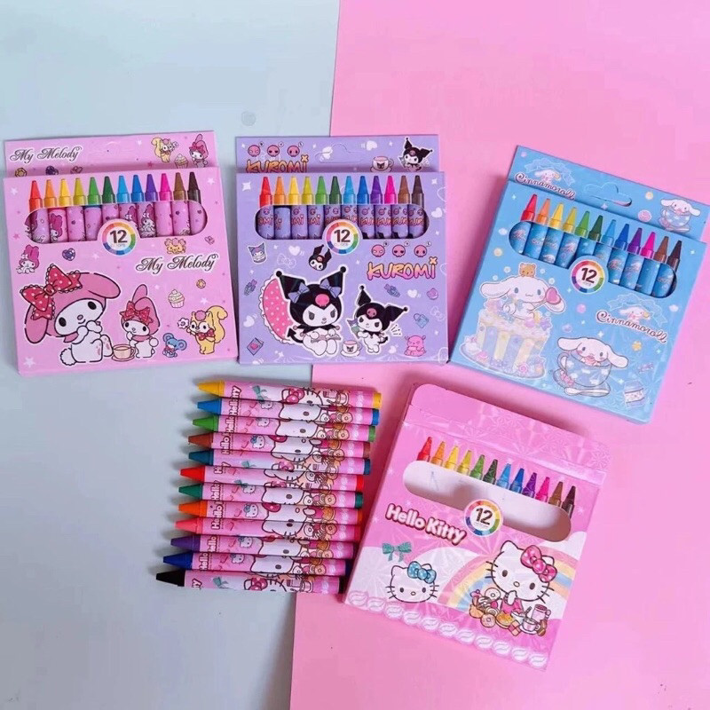 

LULU PAIYYA | AT24 Krayon Menggambar Anak Sekolah Sanrio Mini isi 12 Pcs Crayon Melukis Mewarnai Alat Tulis Sekolah Murah