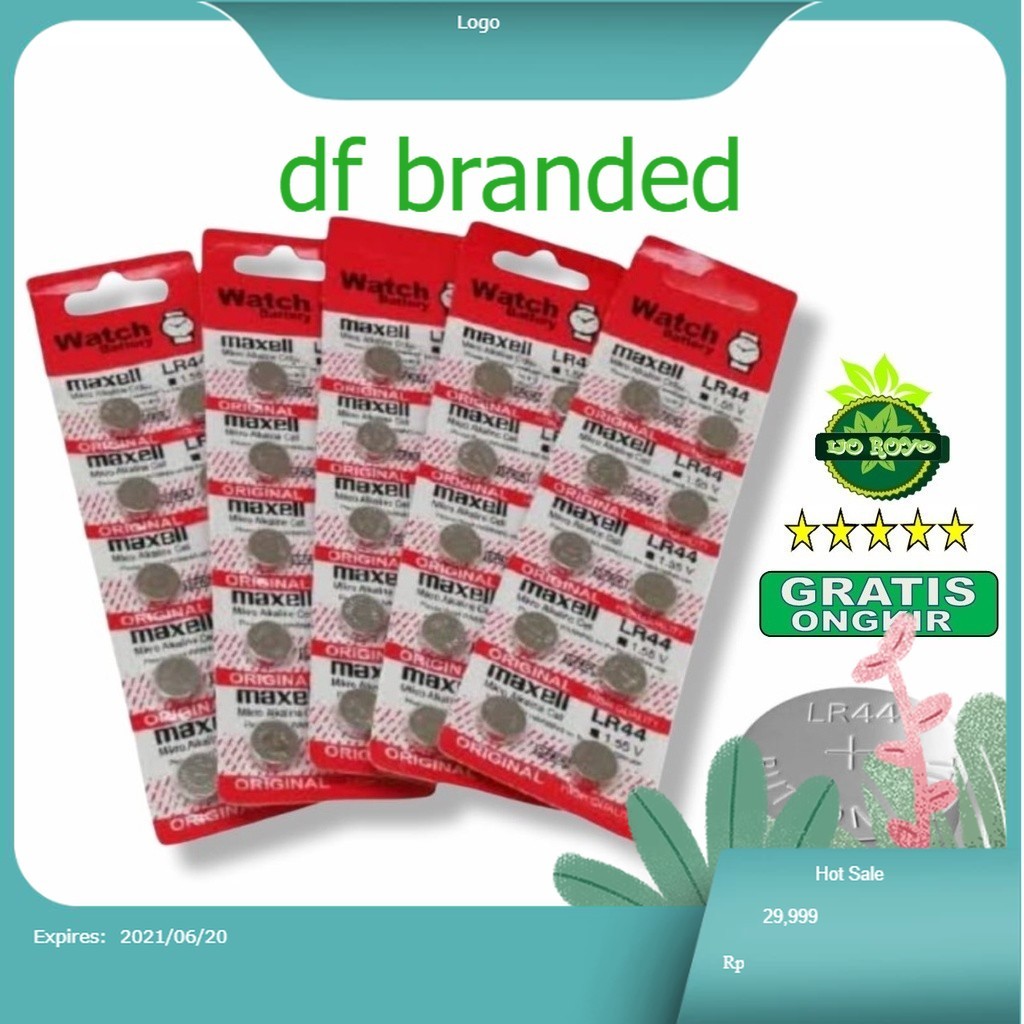 DF Baterai 1 lembar 10 pcs LR44 maxell 10 pcs batu batere jam kalkulator batre AG13 1.5V Lithium tam