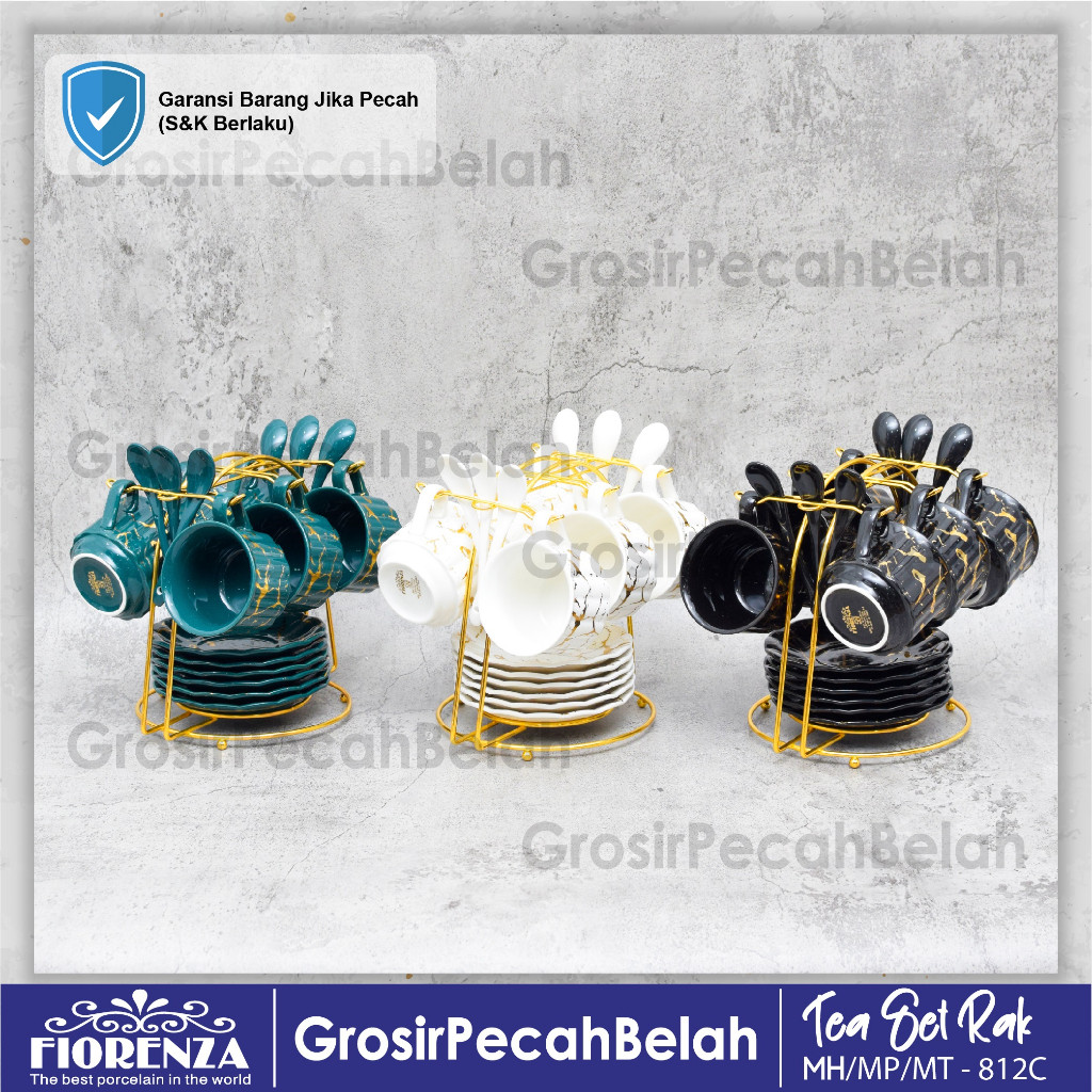 Cangkir Set Tea Set Gelas Rak Teh Kopi Motif Marble Fiorenza 812C