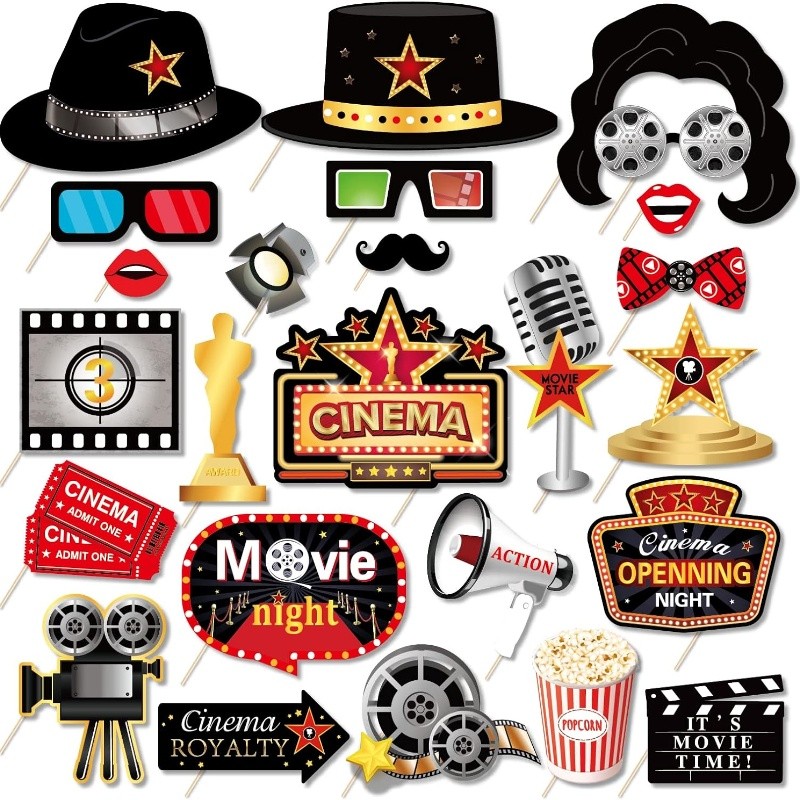 

25 Pcs Photo Booth Props Hollywood Party Photo Booth Props Movie Night Red Carpet Theme Selfie Props Birthday Party Decorations