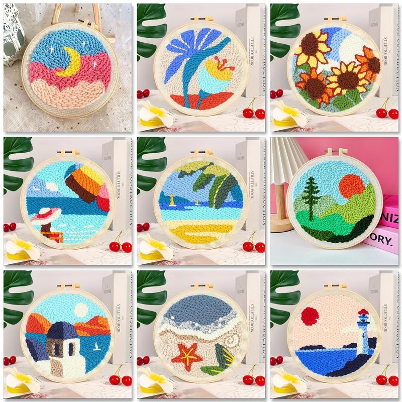 

Landscape Pattern Punch Needle Embroidery Starter Kits For Adult Funny Yarns and Sewing Needles Cross Stitch Beginner Kits