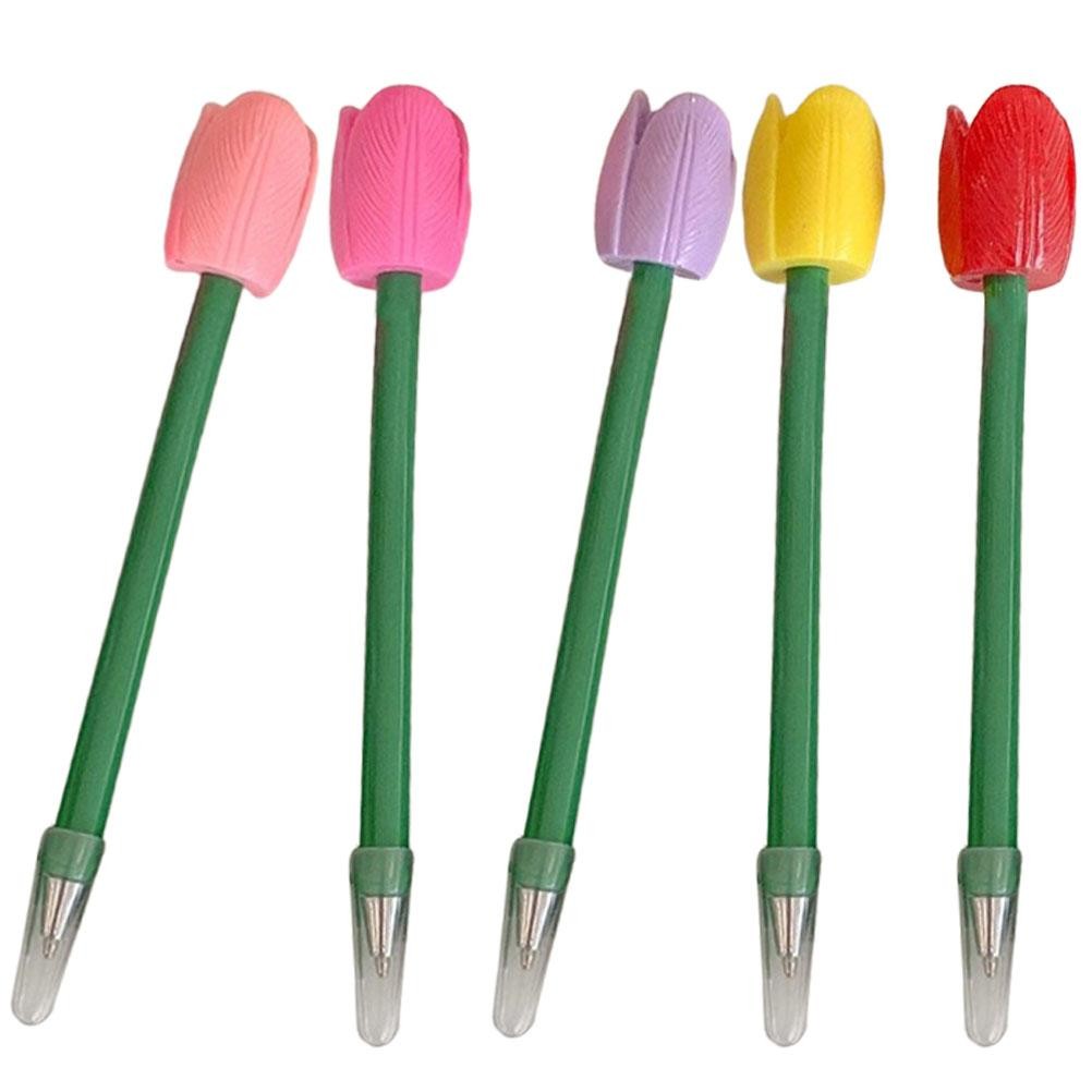 

5 Pcs Tulip Ballpoint Pens Flower Shaped Gel Ink Pens Fine Tip Writing Stationery Student Office Supplies Plastic