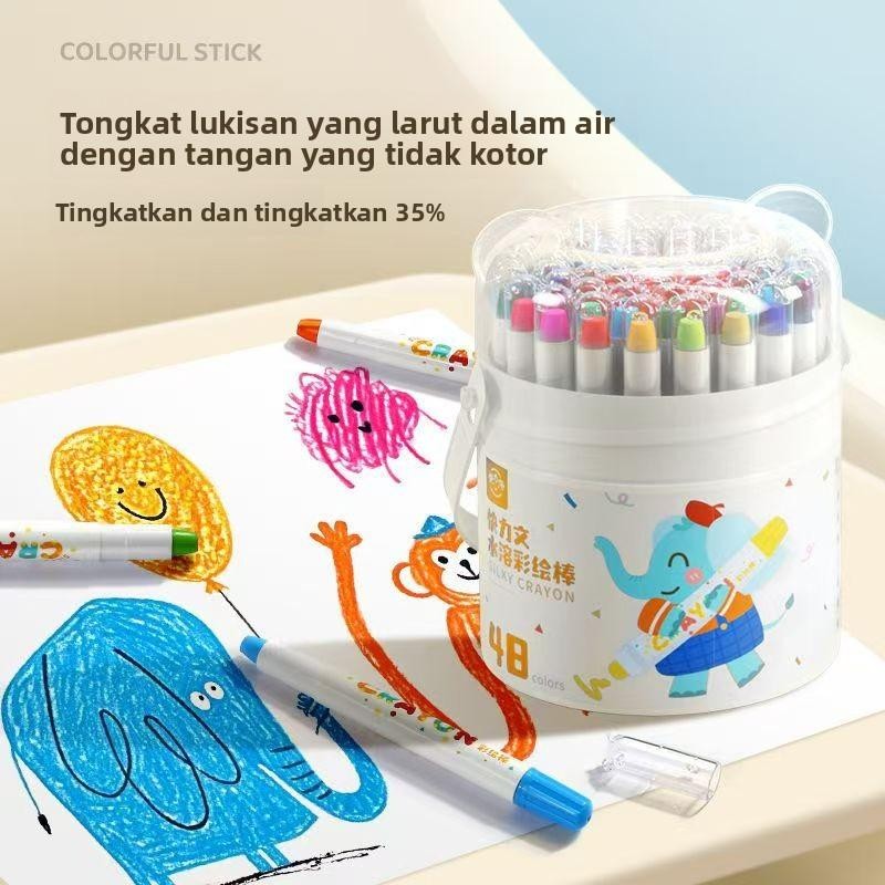 

（In Stock）Washable Silky Crayon 36/48 Warna Colorful Bucket Krayon Mewarnai Alat Warna Set COD
