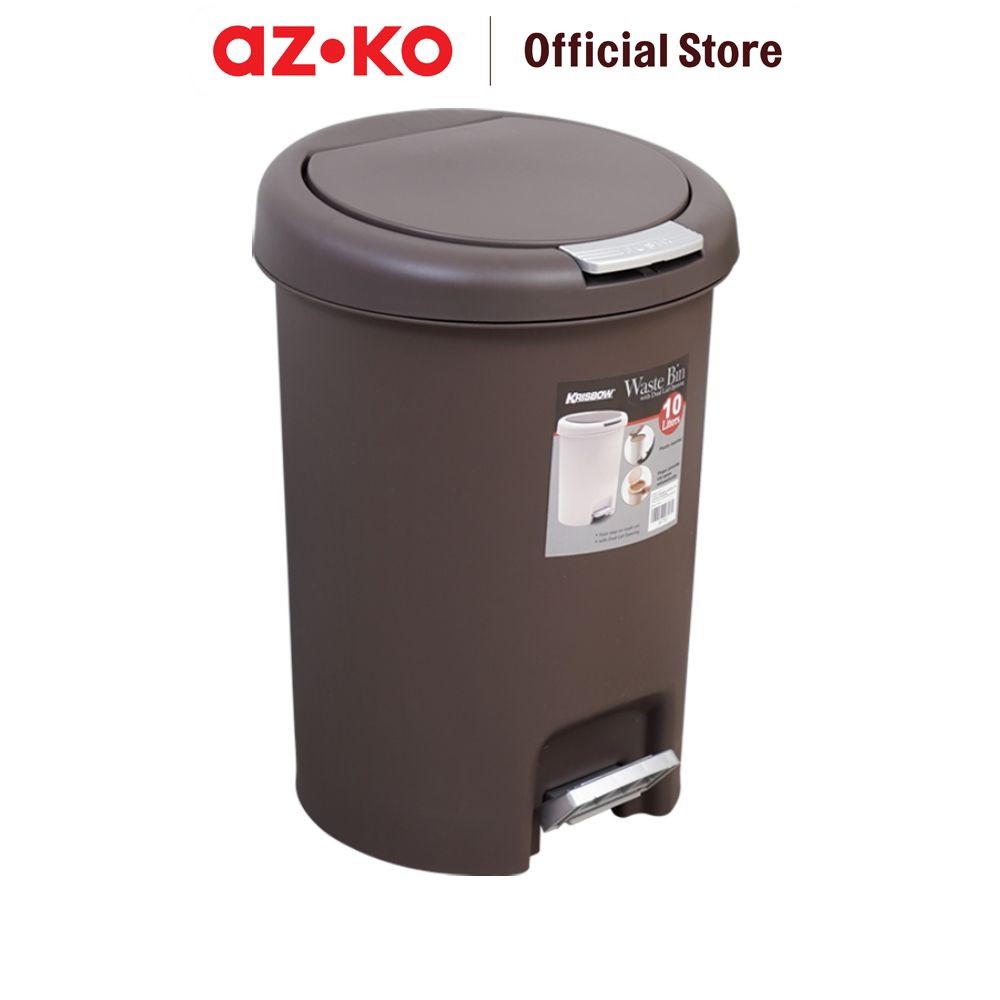 AZKO Tempat Sampah 10 ltr Plastik Round - Cokelat Tua Tong Sampah Pedal Wadah Pembuangan Alat Kebers