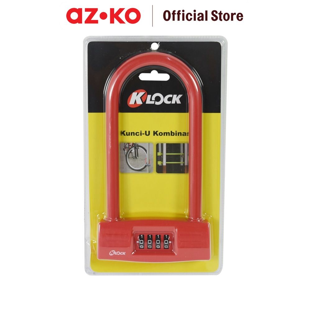 AZKO K-Lock Gembok Kombinasi Kunci-U 30 cm - Merah Padlock Pengunci Serbaguna Perlengkapan Keamanan 