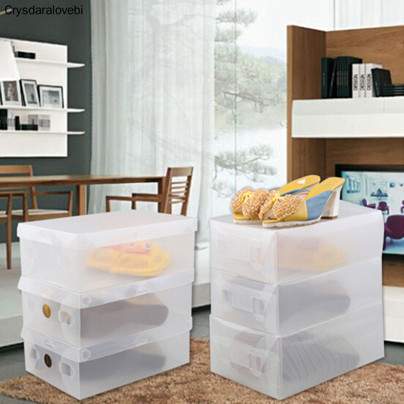 8pcs Plastic Transparent ShoeBox Home Shoe Boot Box Stackable Foldable Storage Organizer Container M