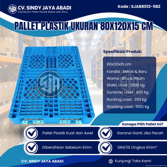 

Pallet Plastik Bekas Ukuran 80x120x15 cm - SJAB8012-5B2 / Pallet Plastik Warna Biru / Pallet Plastik Jaring