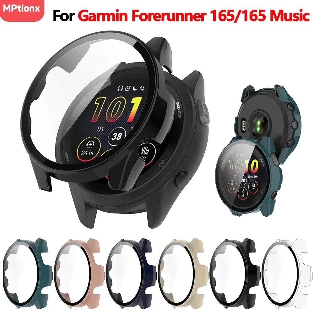 

Tempered Glass+Case For Garmin Forerunner 165 PC Hard Screen Protector All-around Bumper Protective Cover for Garmin 165 Music