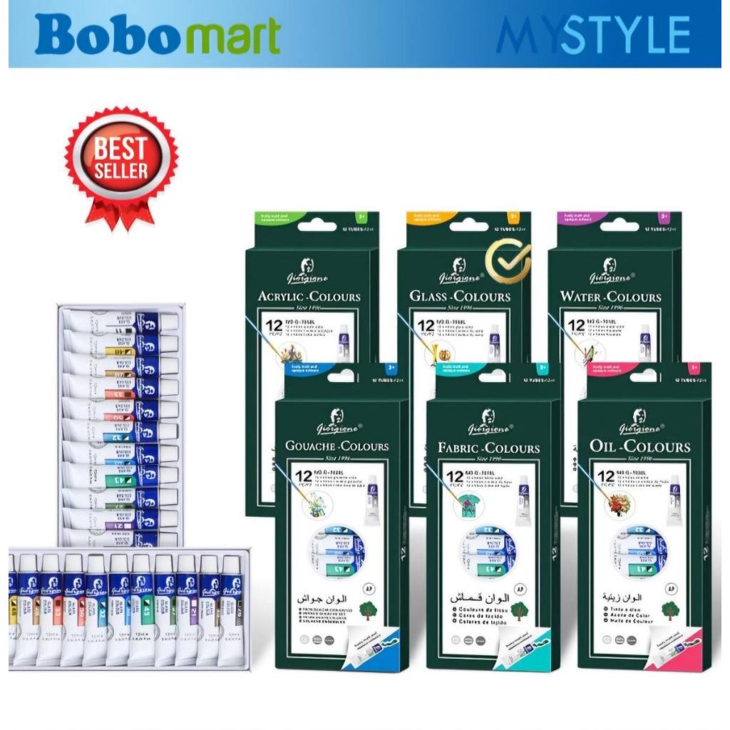 

BOBOMARTS 1 SET 12 WARNA GIORGIONE CAT MINYAK/ ACRYLIC/ TEXTIL/ KACA/ WATER COLOR ISI 6 ML G-3038L