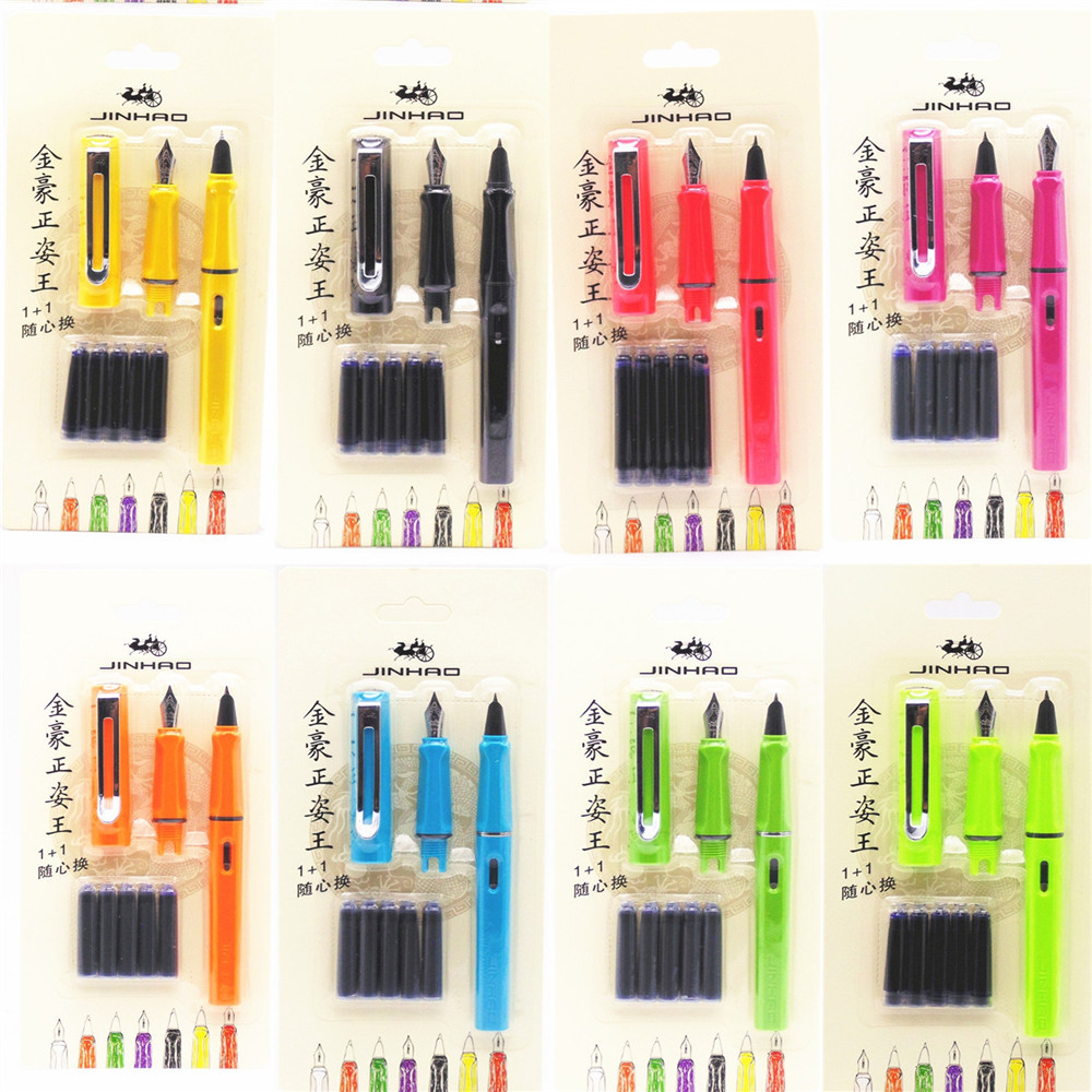 

Luxury quality 5pcs Blue ink Jinhao Color set 0.38/0.5mm Fountain Pen Student office stationery Supplies ink pens for writing