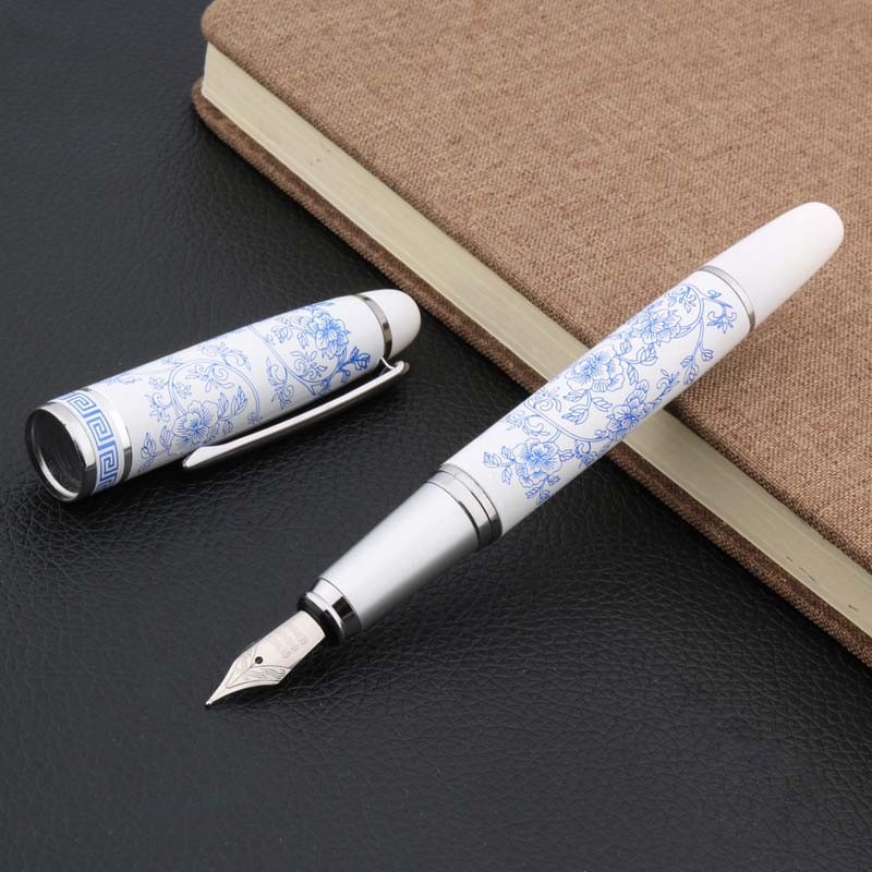 

High Quality Hot New Chinese Blue and White Porcelain Pattern Medium Nib Fountain Pen Stationery Office School Supplies