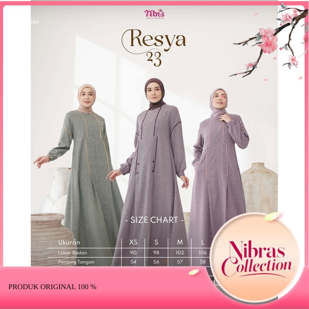 Nibras - Gamis Wanita Nibras Terbaru Resya 23 Green Lilac Original 100% Bahan Celio mix Toyobo Premi