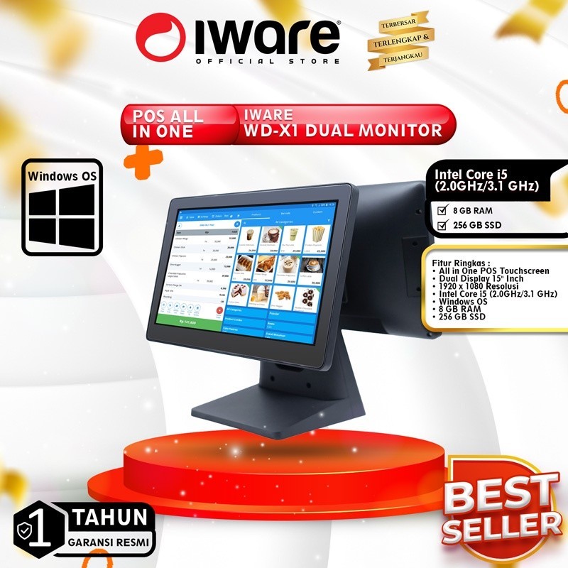 Iware Pos All In One WD-X1 Dual 8/256 GB Core i5 Windows Dual Layar