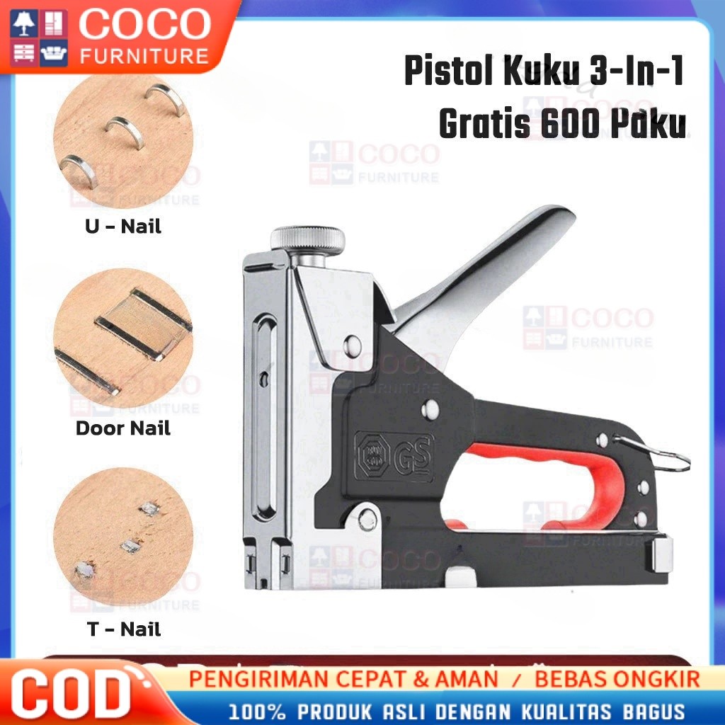

Gratis 600 Paku / 3 In 1 Stapler Gun / 3 In 1 Pistol Kuku / Staples Tembak Gun Tacker / Powerfull Pistol Stapler / Furnitur DIY Pelapis Pistol Stapler / Dekorasi Rumah Alat Pertukangan / Multifungsi Pistol Stapler